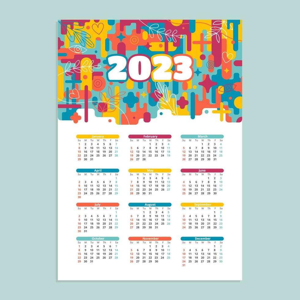 modèle de calendrier abstrait amusant coloré 2023 vecteur