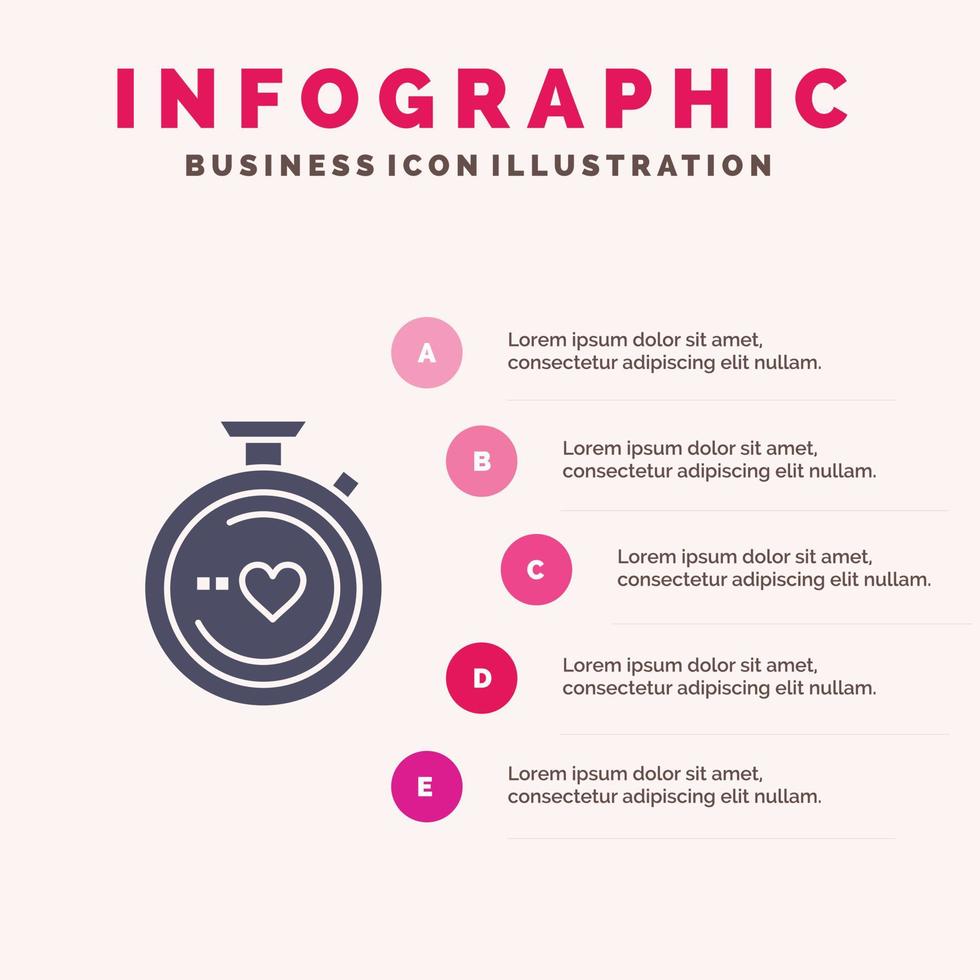 boussole amour coeur mariage solide icône infographie 5 étapes présentation fond vecteur