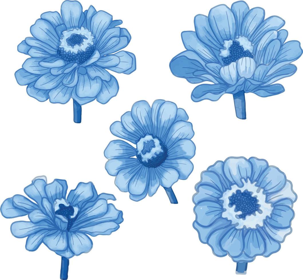 ensemble de fleur aquarelle, clipart flore bleue vecteur