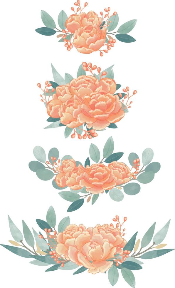 ensemble de fleur aquarelle, clipart flore orange vecteur