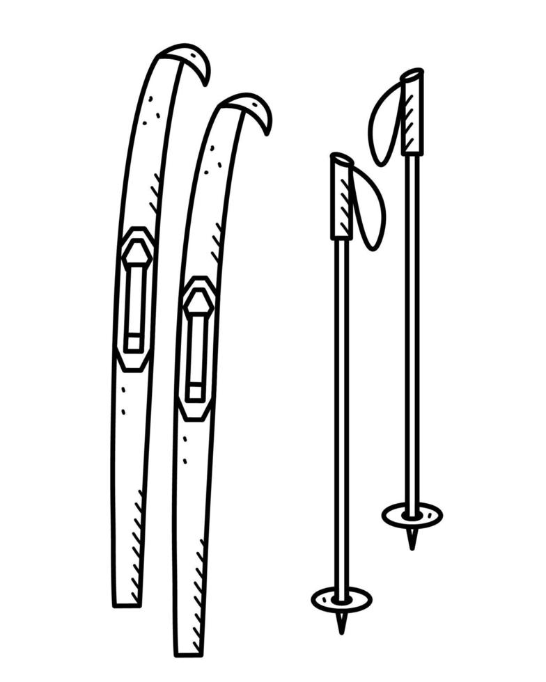 ski avec icône de bâtons, élément de doodle vectoriel, illustration de dessin animé, concept d'activités de plein air ou de sports vecteur