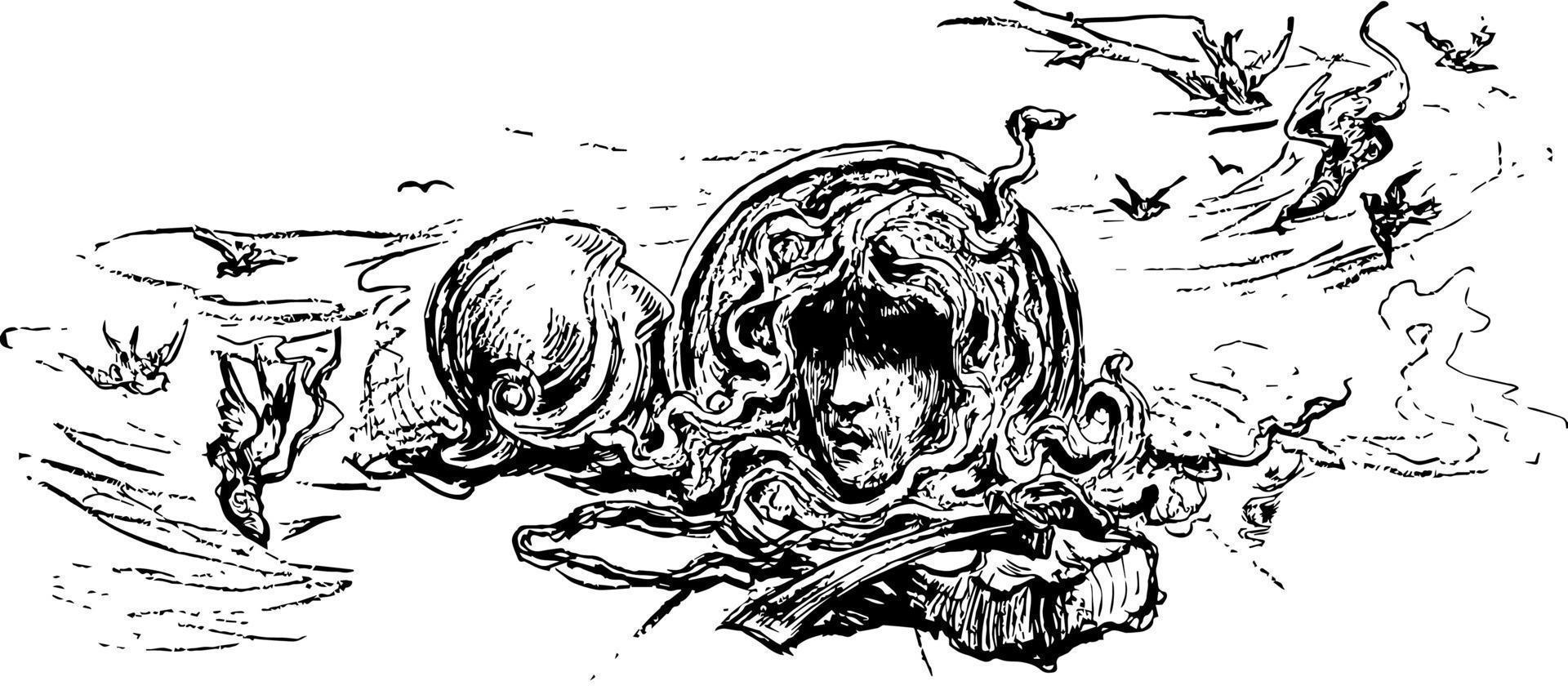 la tête de la gorgone, illustration vintage vecteur