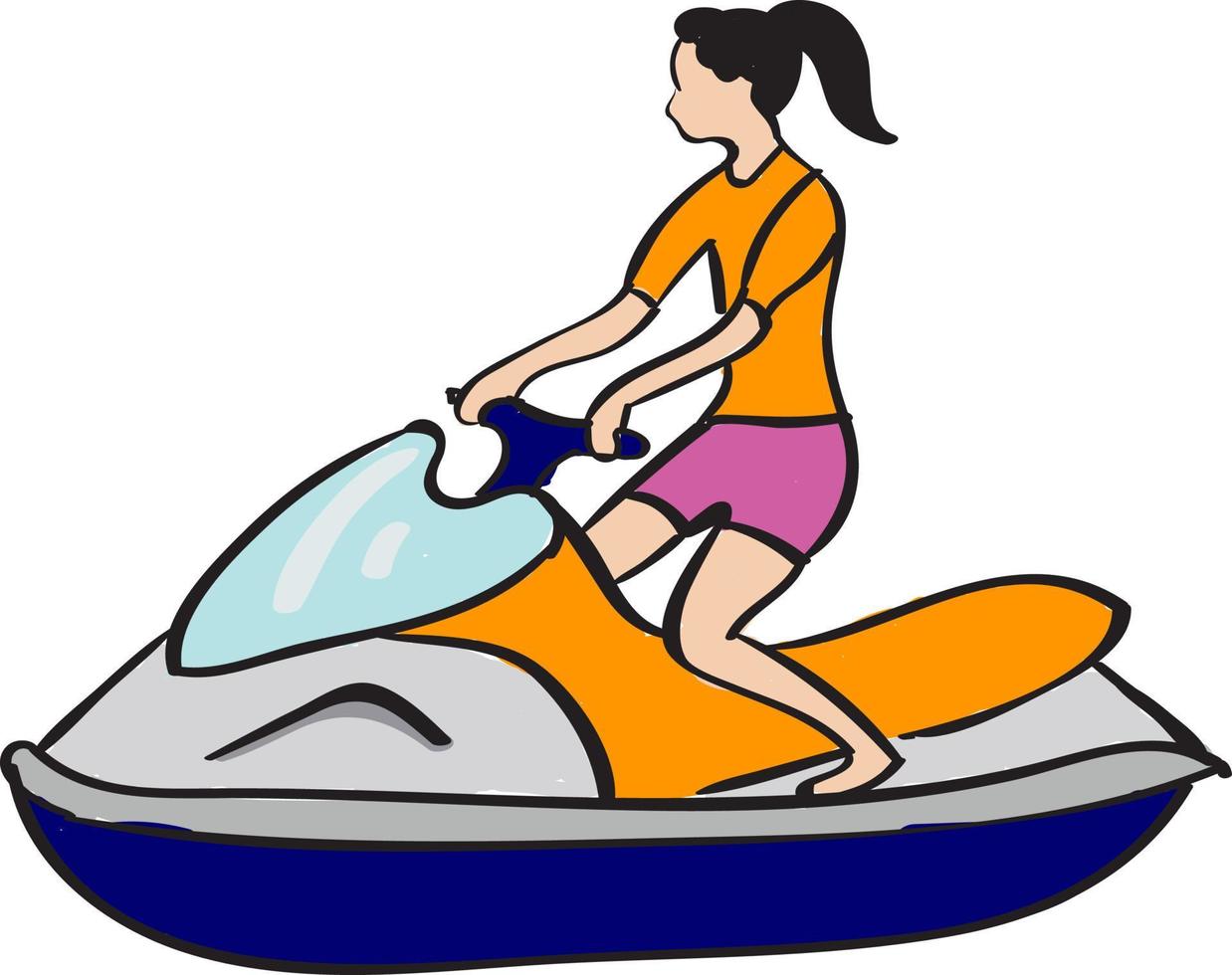 fille sur scooter, illustration, vecteur sur fond blanc.