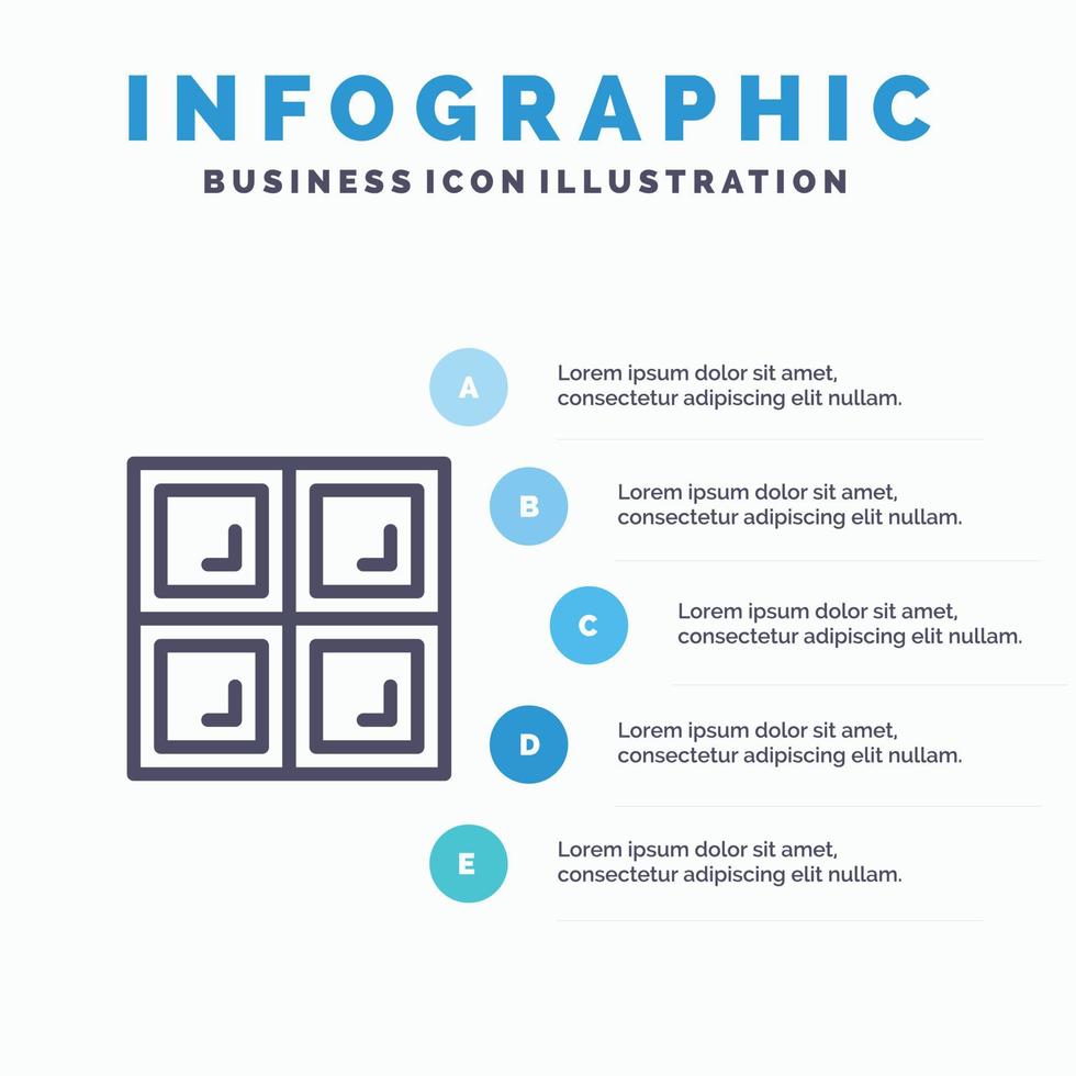 icône de ligne de fenêtre de maison de construction avec fond d'infographie de présentation en 5 étapes vecteur