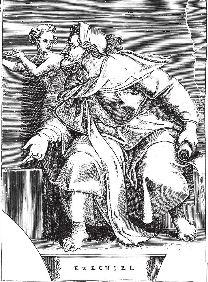 prophète ezekiel, adamo scultori, après michelangelo, 1585, illustration vintage. vecteur