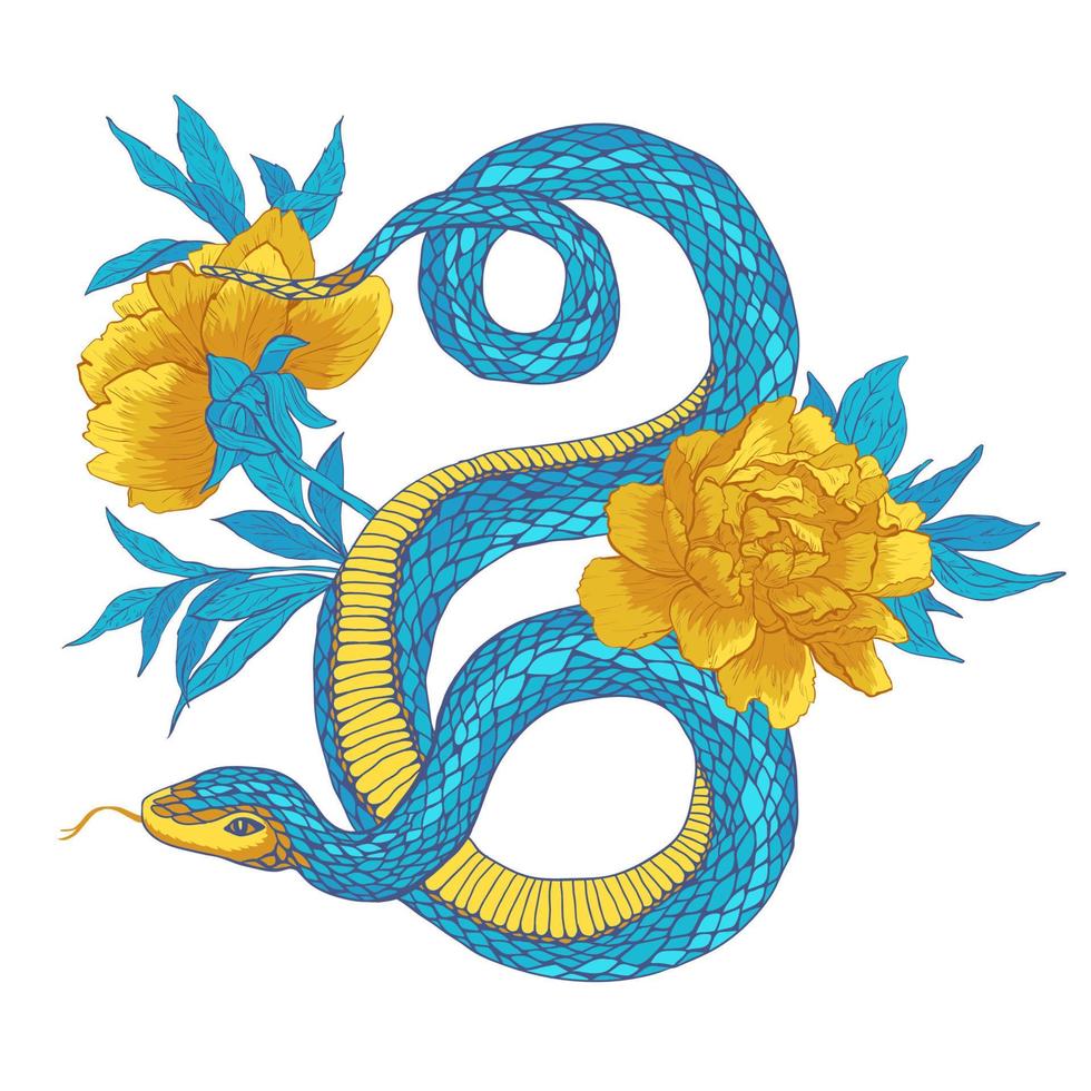 serpent et fleurs. vecteur