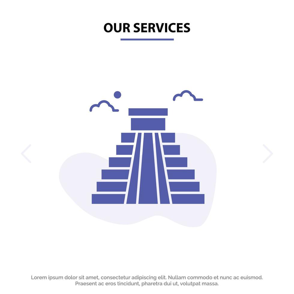 nos services bâtiment point de repère américain usa icône de glyphe solide modèle de carte web vecteur