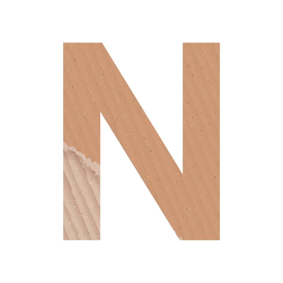 lettre n de l'alphabet anglais, texture carton papier gris sur fond blanc - vecteur