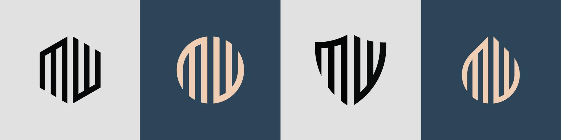 ensemble de conceptions de logo mw de lettres initiales simples créatives. vecteur