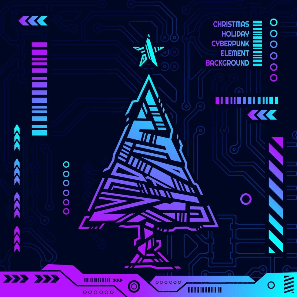 forme d'élément cyber de noël sur fond cyberpunk. vecteur