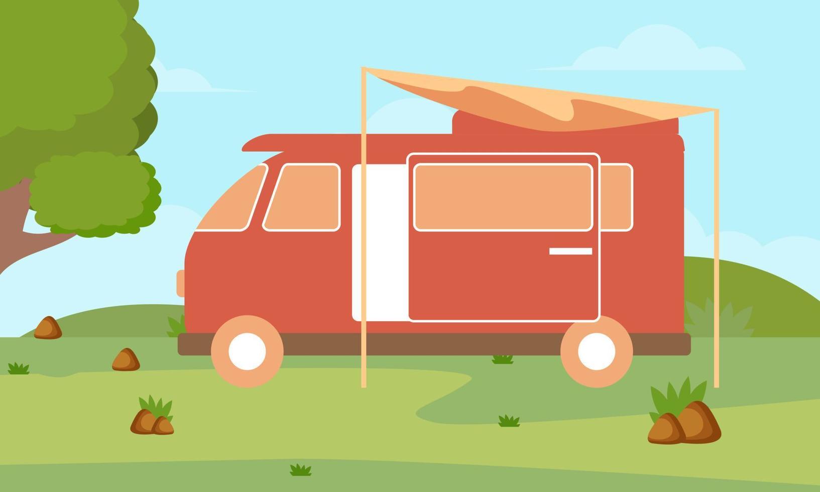 camping-car caravane logo design illustration vectorielle vecteur