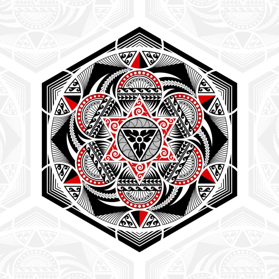 hexagones et cercles géométriques dans un mélange d'art de mandala polynésien thaïlandais vecteur