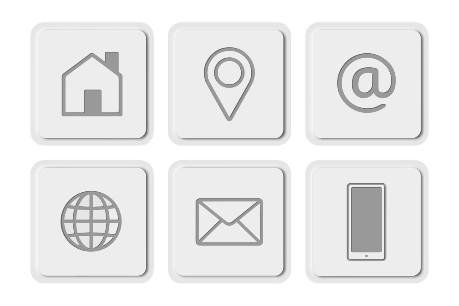 contactez-nous moderne jeu d'icônes d'affaires. carré avec style de bouton aux bords arrondis. illustration vectorielle vecteur