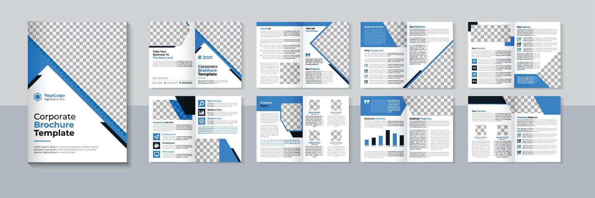 conception de brochure moderne de 16 pages, modèle de brochure d'entreprise, profil d'entreprise, couleur bleue, vecteur gratuit