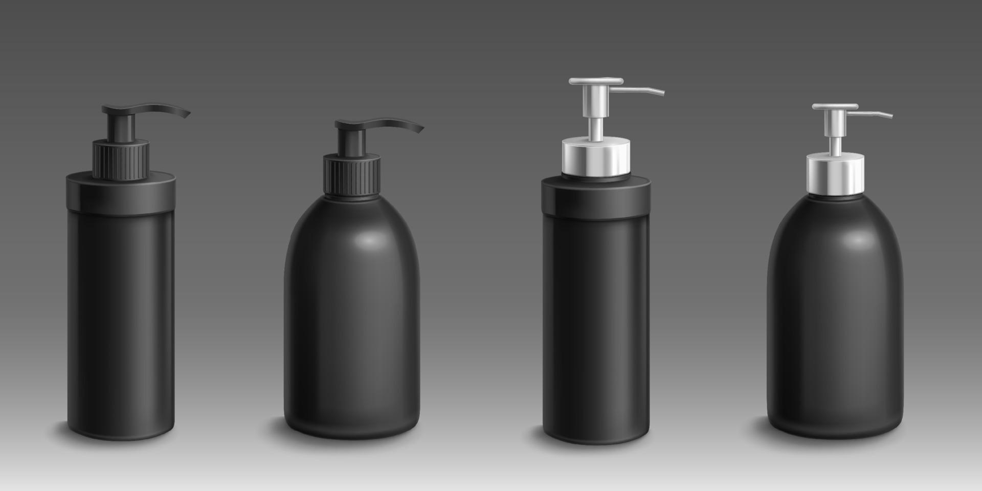 bouteilles noires avec pompe distributrice pour savon liquide vecteur