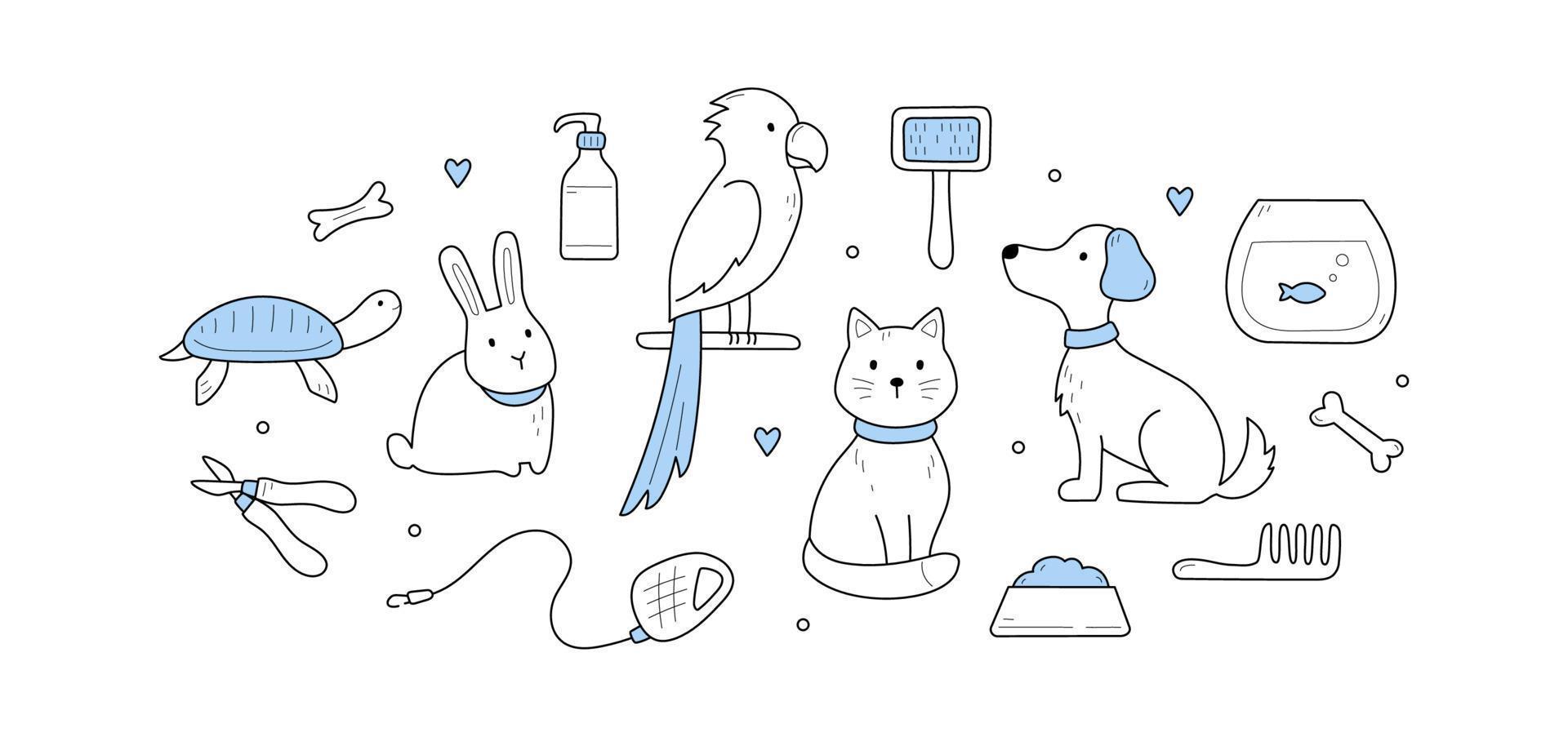 animaux de compagnie, amour des animaux domestiques concept de vecteur de doodle