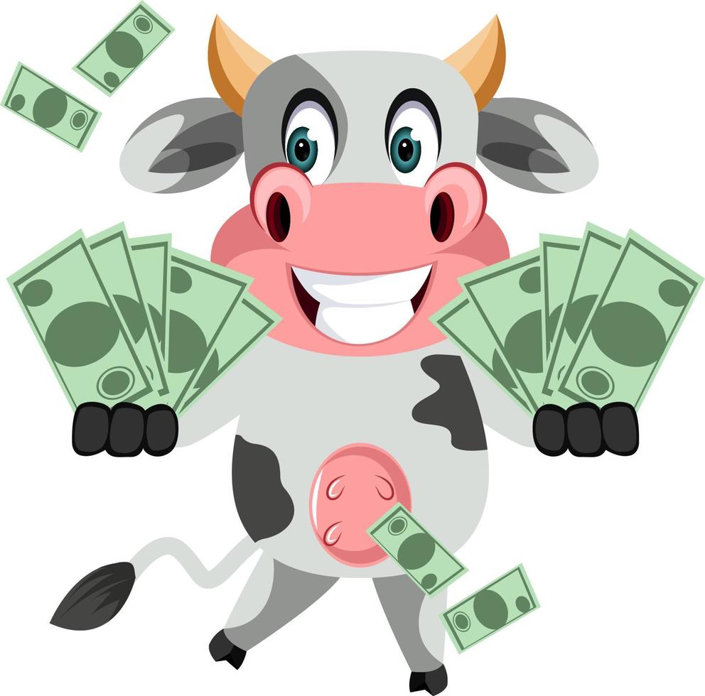 vache avec de l'argent, illustration, vecteur sur fond blanc.