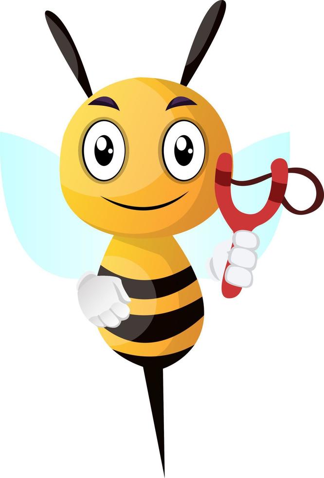 bee holding catapulte, illustration, vecteur sur fond blanc.