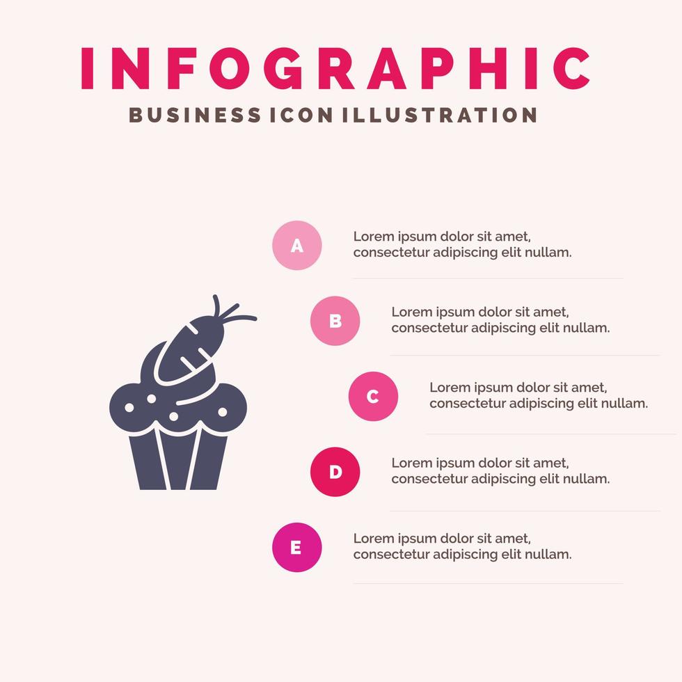 gâteau tasse nourriture pâques carotte solide icône infographie 5 étapes présentation arrière-plan vecteur