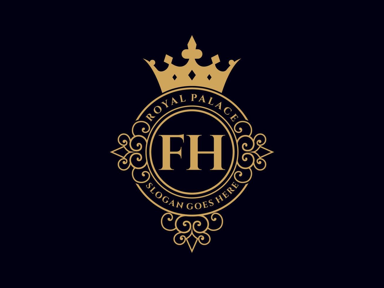 lettre fh logo victorien de luxe royal antique avec cadre ornemental. vecteur