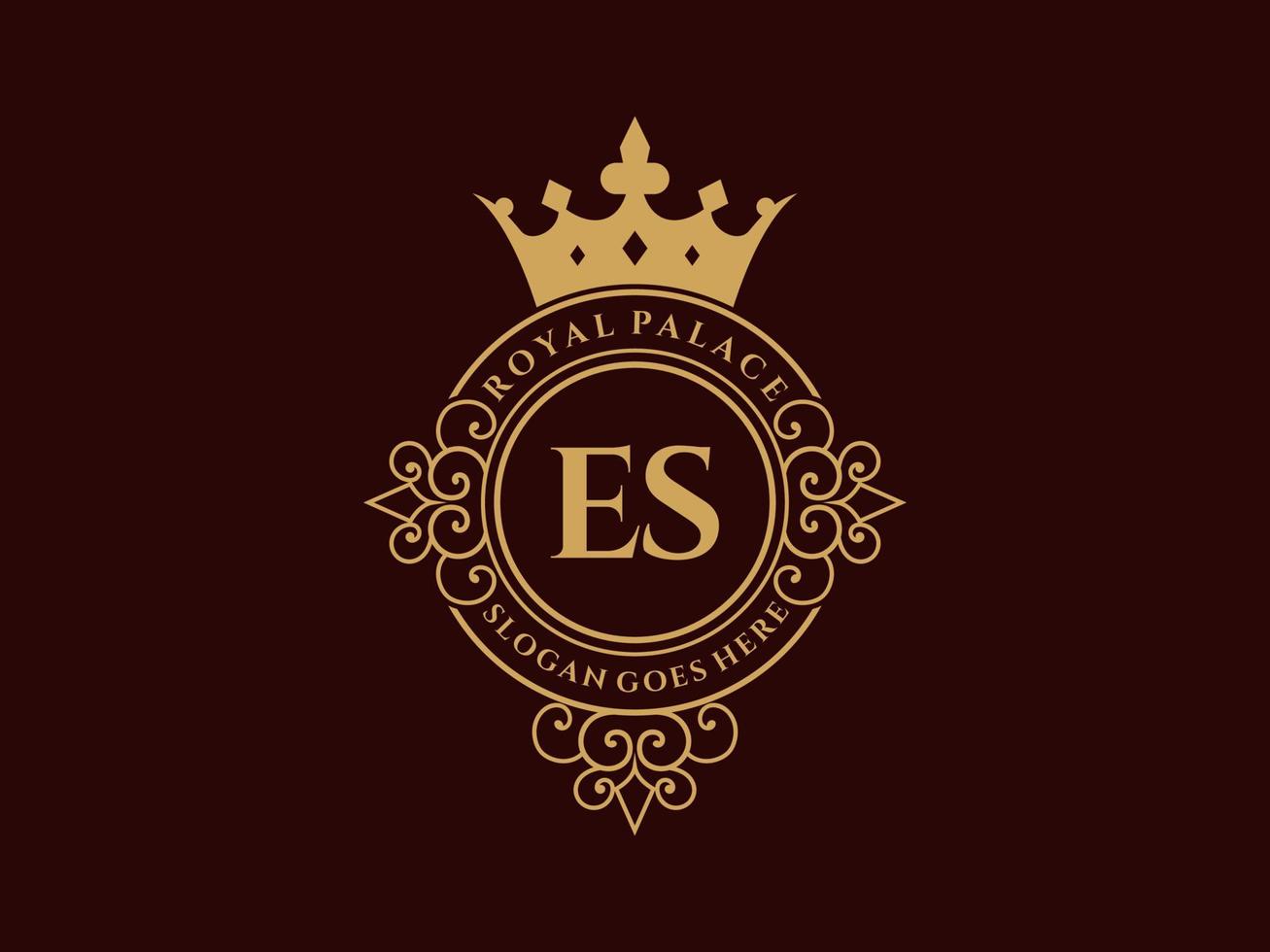 lettre es logo victorien de luxe royal antique avec cadre ornemental. vecteur