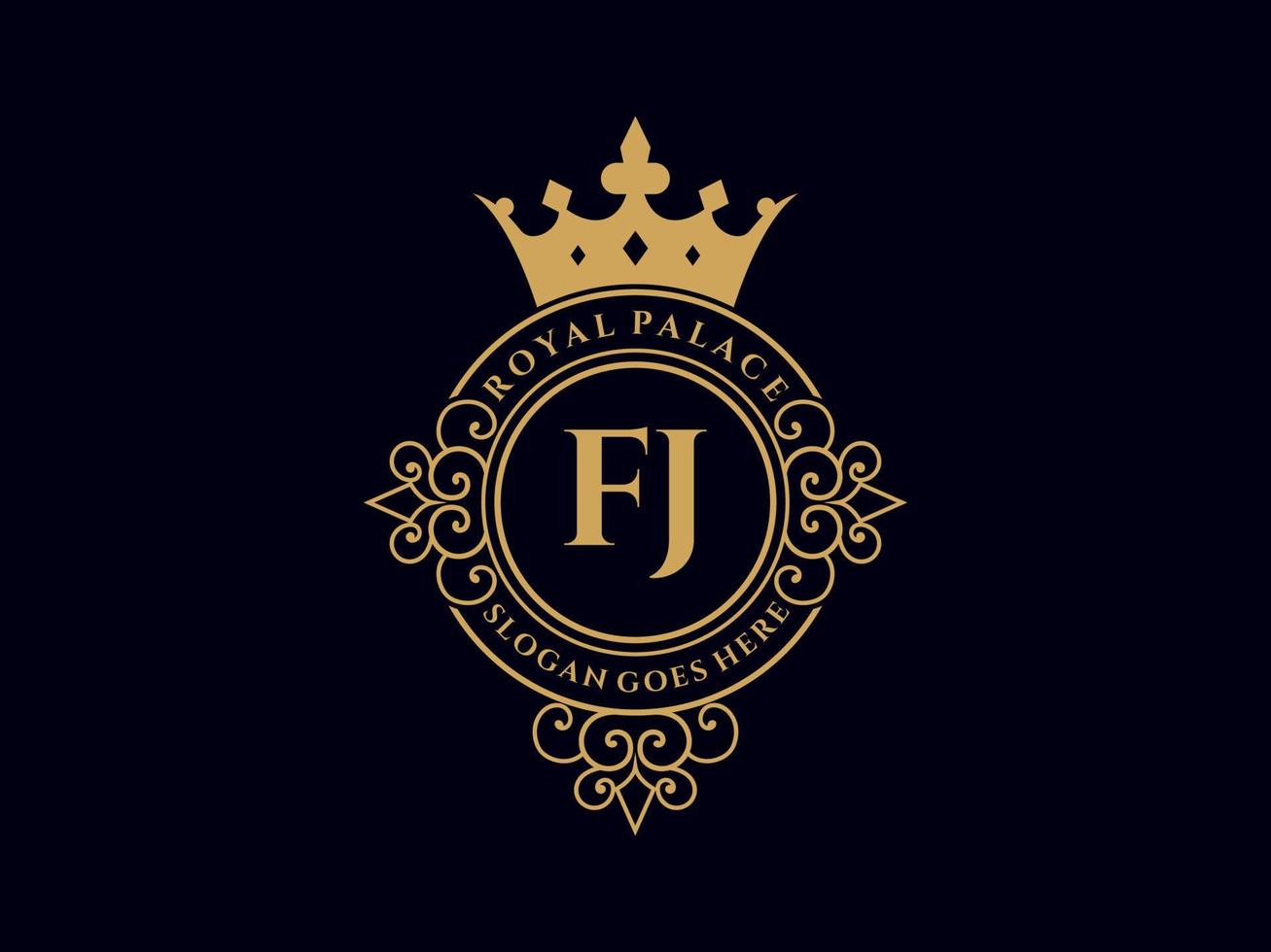 lettre fj logo victorien de luxe royal antique avec cadre ornemental. vecteur