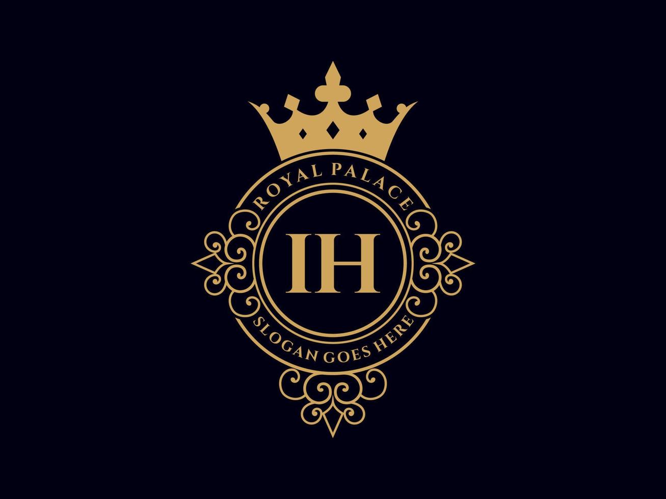 lettre ih logo victorien de luxe royal antique avec cadre ornemental. vecteur