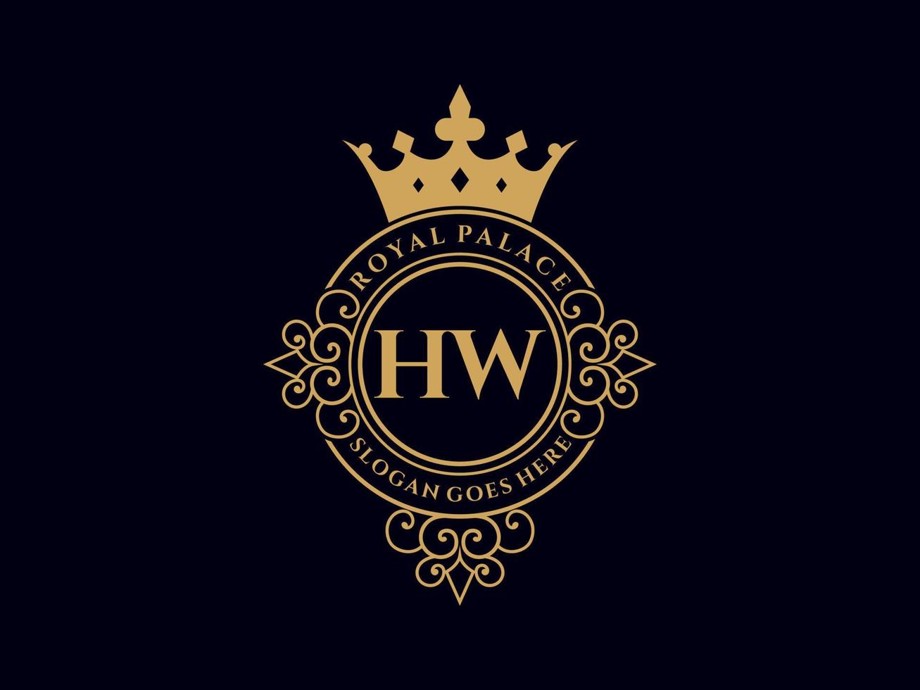 lettre hw logo victorien de luxe royal antique avec cadre ornemental. vecteur