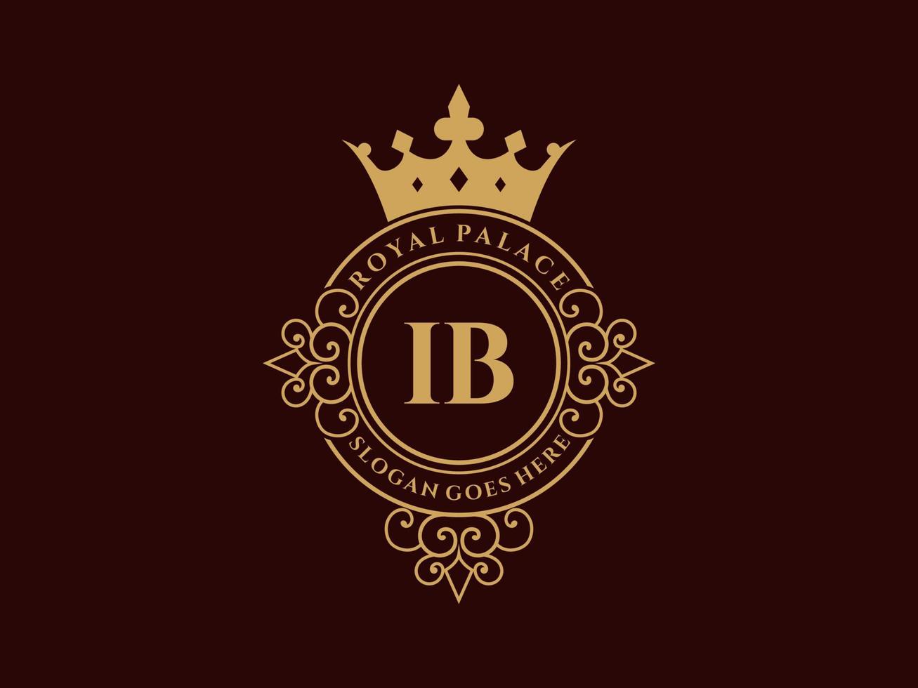 lettre ib logo victorien de luxe royal antique avec cadre ornemental. vecteur