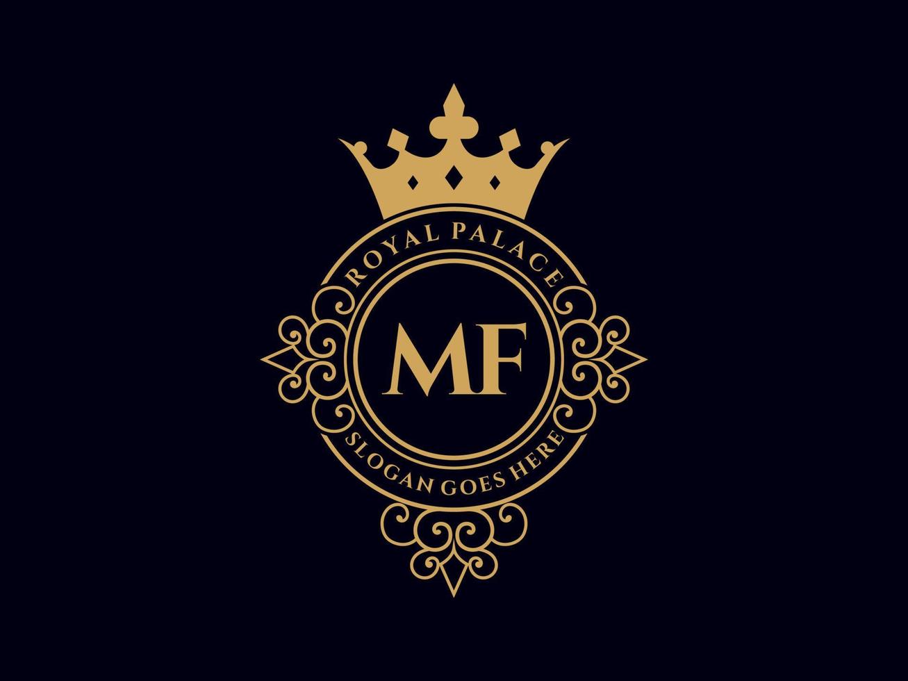 lettre mf logo victorien de luxe royal antique avec cadre ornemental. vecteur