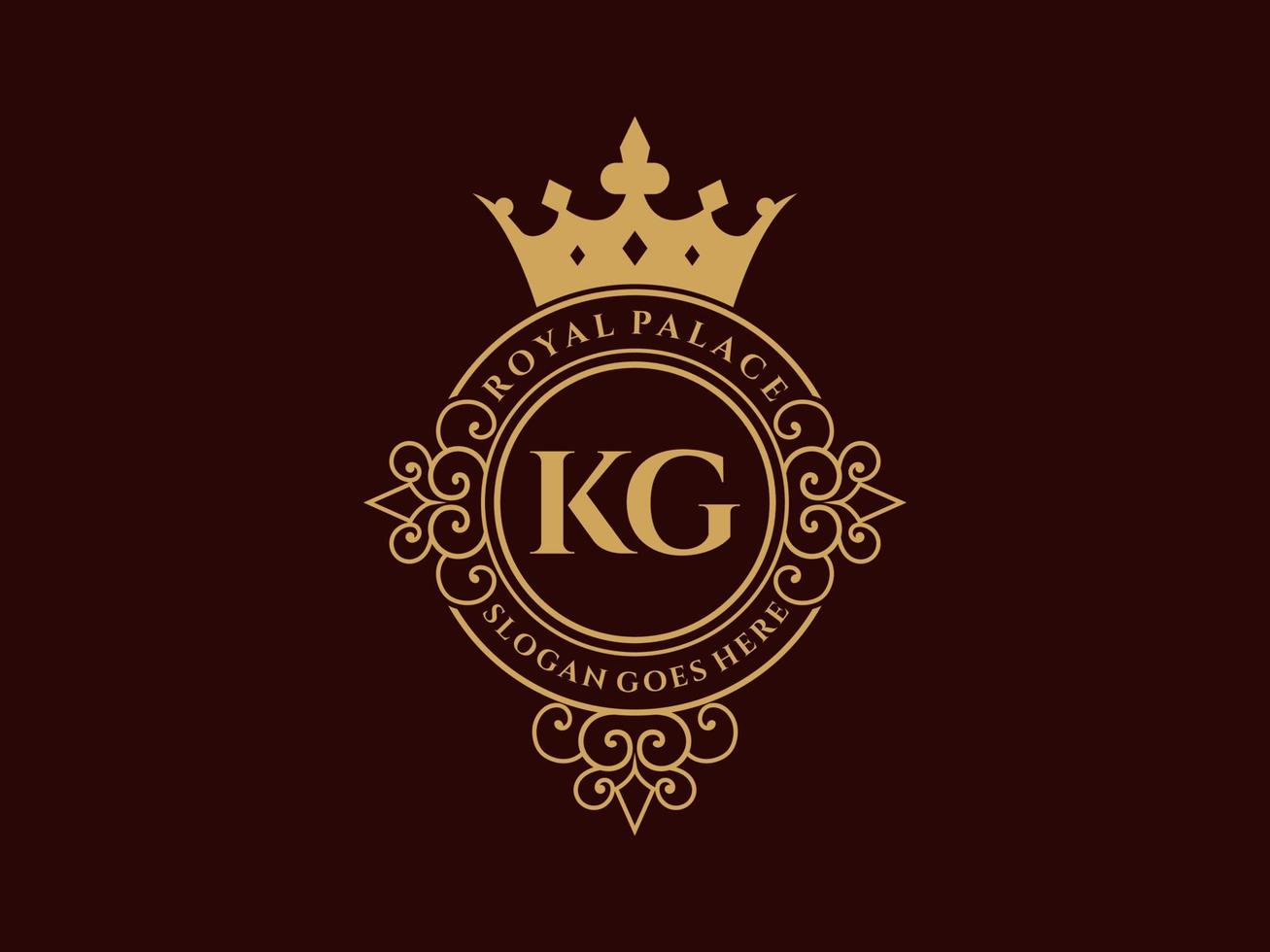 lettre kg logo victorien de luxe royal antique avec cadre ornemental. vecteur