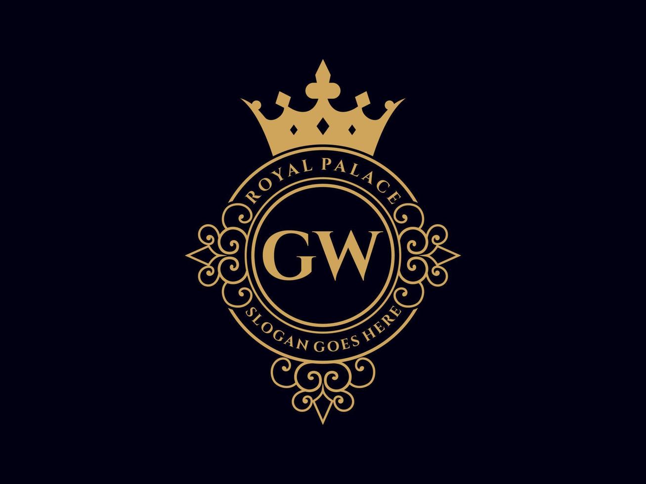 lettre gw logo victorien de luxe royal antique avec cadre ornemental. vecteur