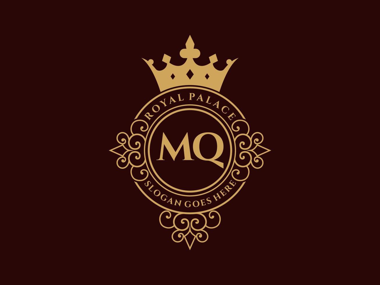 lettre mq logo victorien de luxe royal antique avec cadre ornemental. vecteur