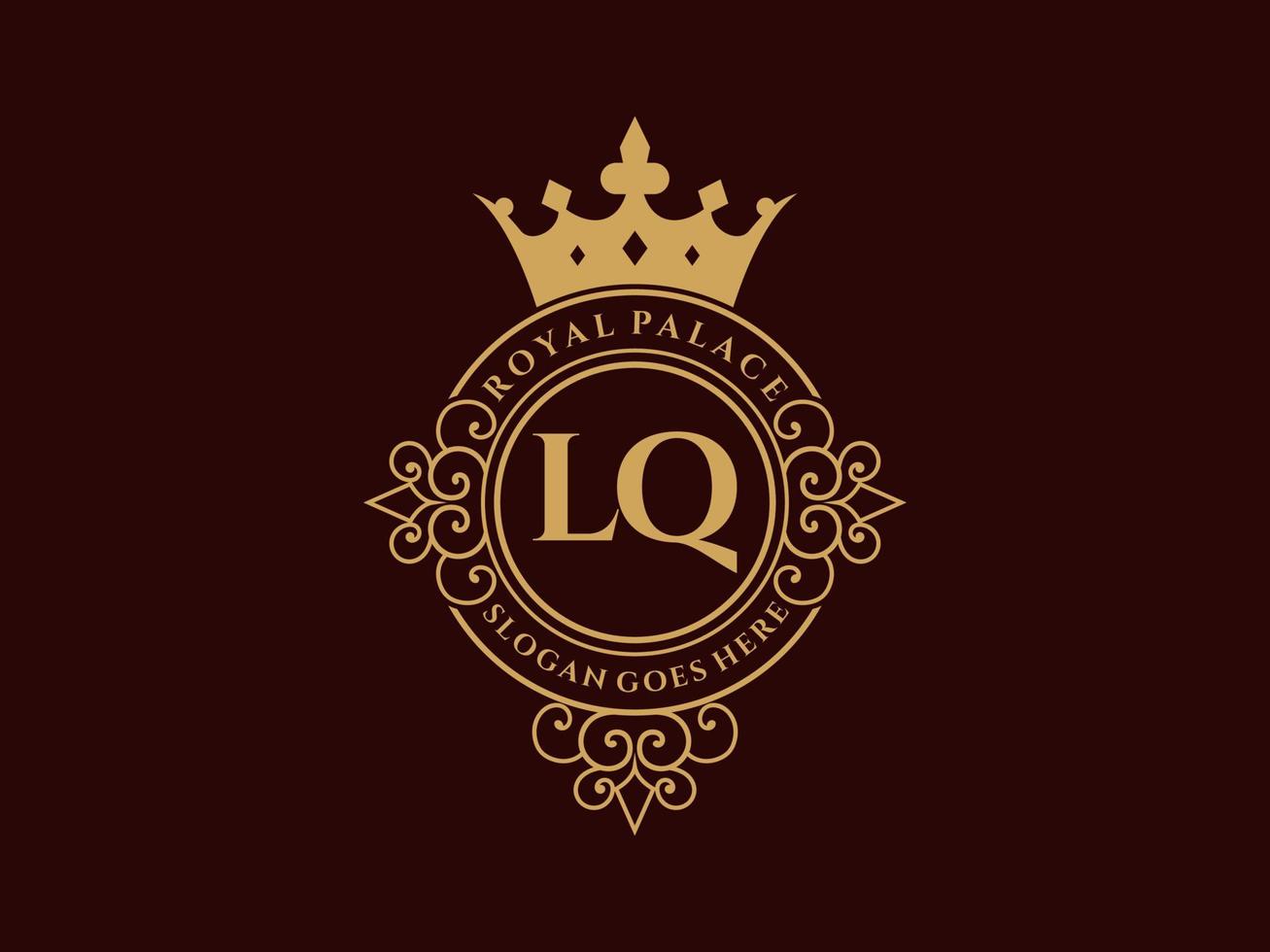 lettre lq logo victorien de luxe royal antique avec cadre ornemental. vecteur