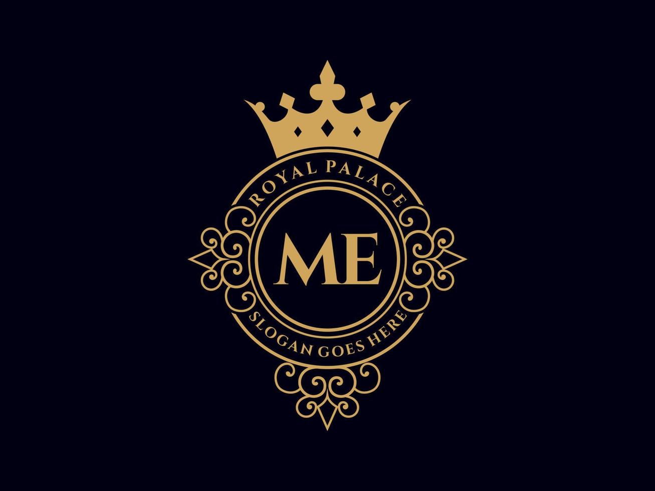 lettre moi logo victorien de luxe royal antique avec cadre ornemental. vecteur