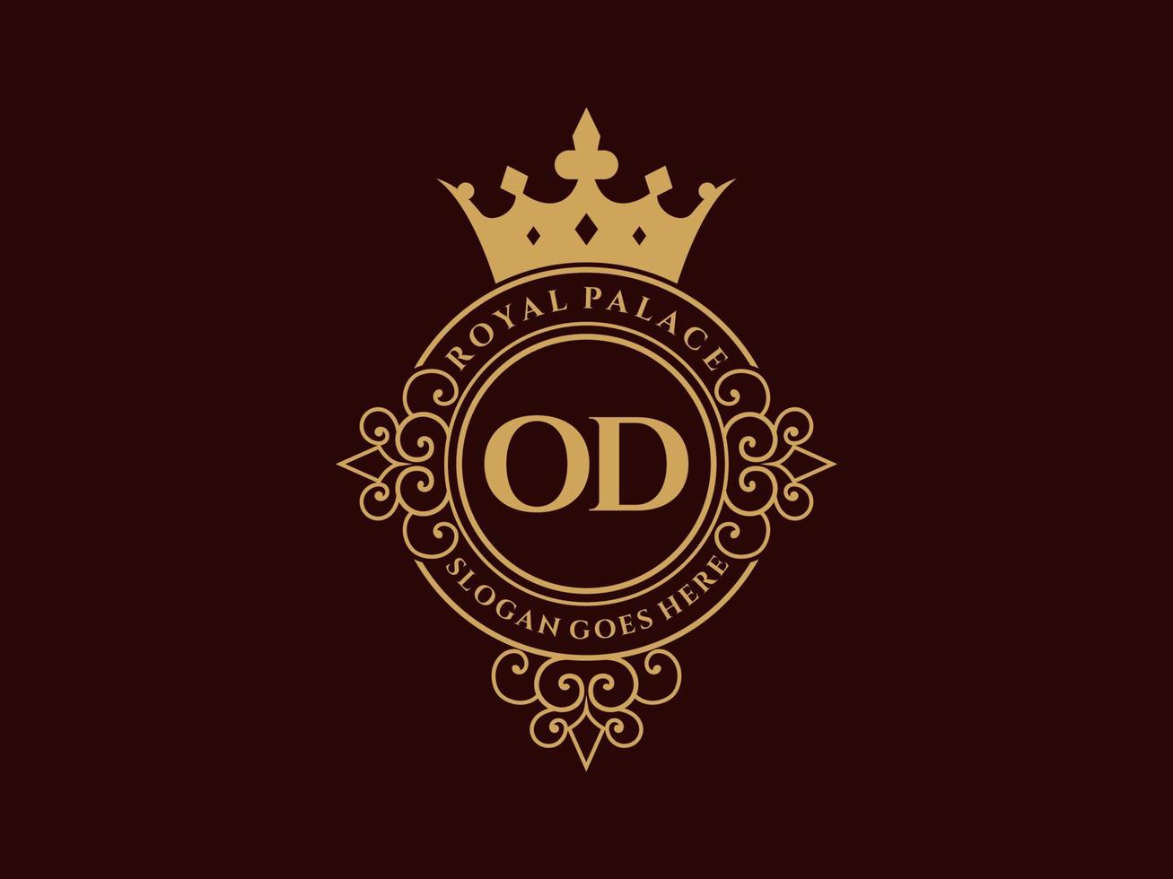 lettre od logo victorien de luxe royal antique avec cadre ornemental. vecteur