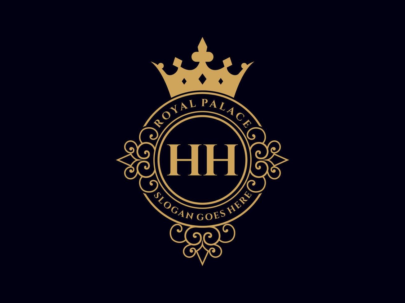lettre hh logo victorien de luxe royal antique avec cadre ornemental. vecteur