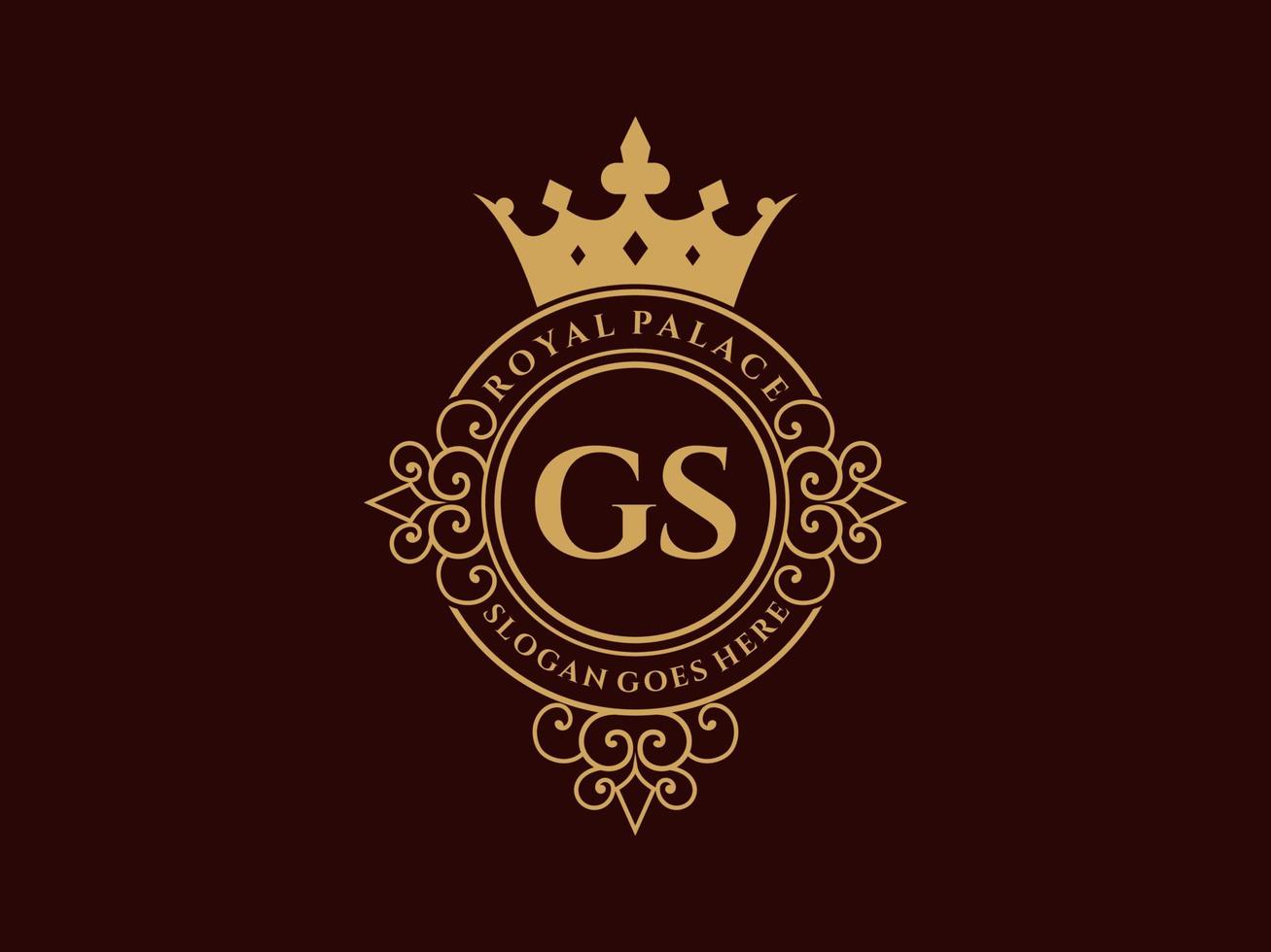 lettre gs logo victorien de luxe royal antique avec cadre ornemental. vecteur