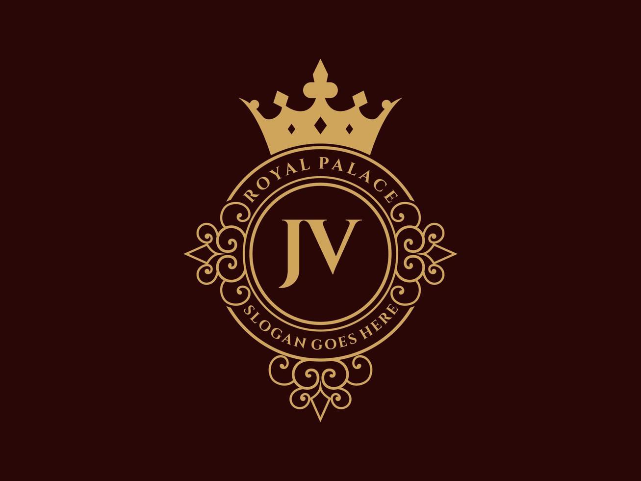 lettre jv logo victorien de luxe royal antique avec cadre ornemental. vecteur