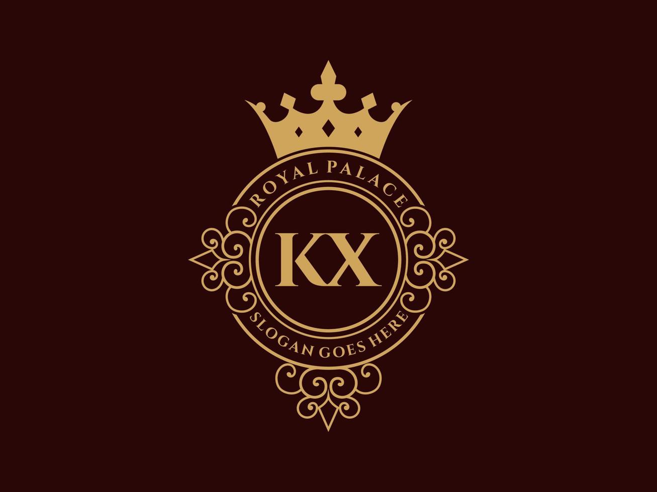 lettre kx logo victorien de luxe royal antique avec cadre ornemental. vecteur