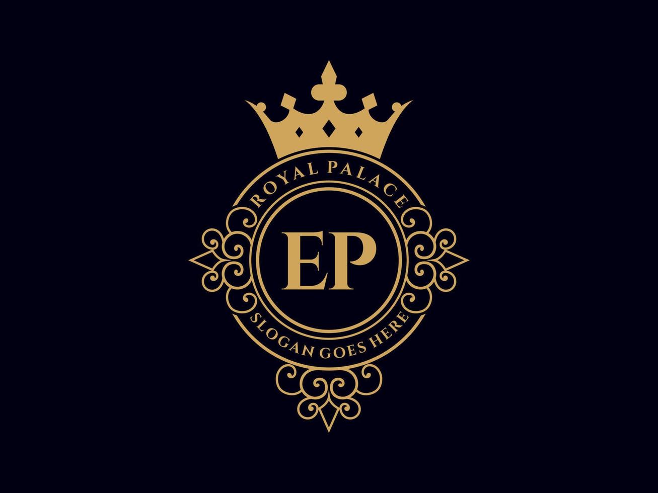 lettre ep logo victorien de luxe royal antique avec cadre ornemental. vecteur