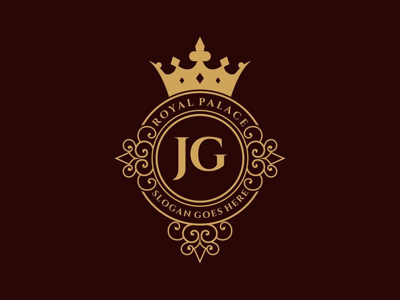 lettre jg logo victorien de luxe royal antique avec cadre ornemental. vecteur