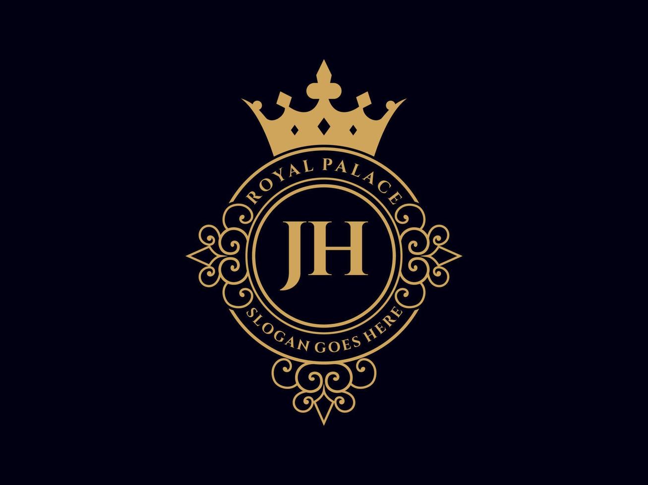 lettre jh logo victorien de luxe royal antique avec cadre ornemental. vecteur