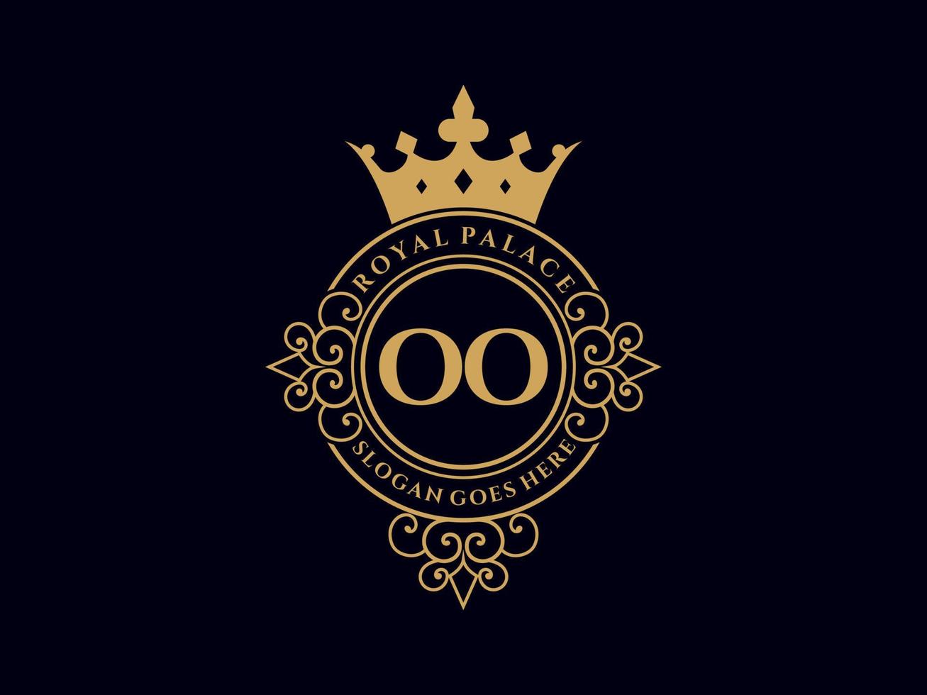 lettre oo logo victorien de luxe royal antique avec cadre ornemental. vecteur