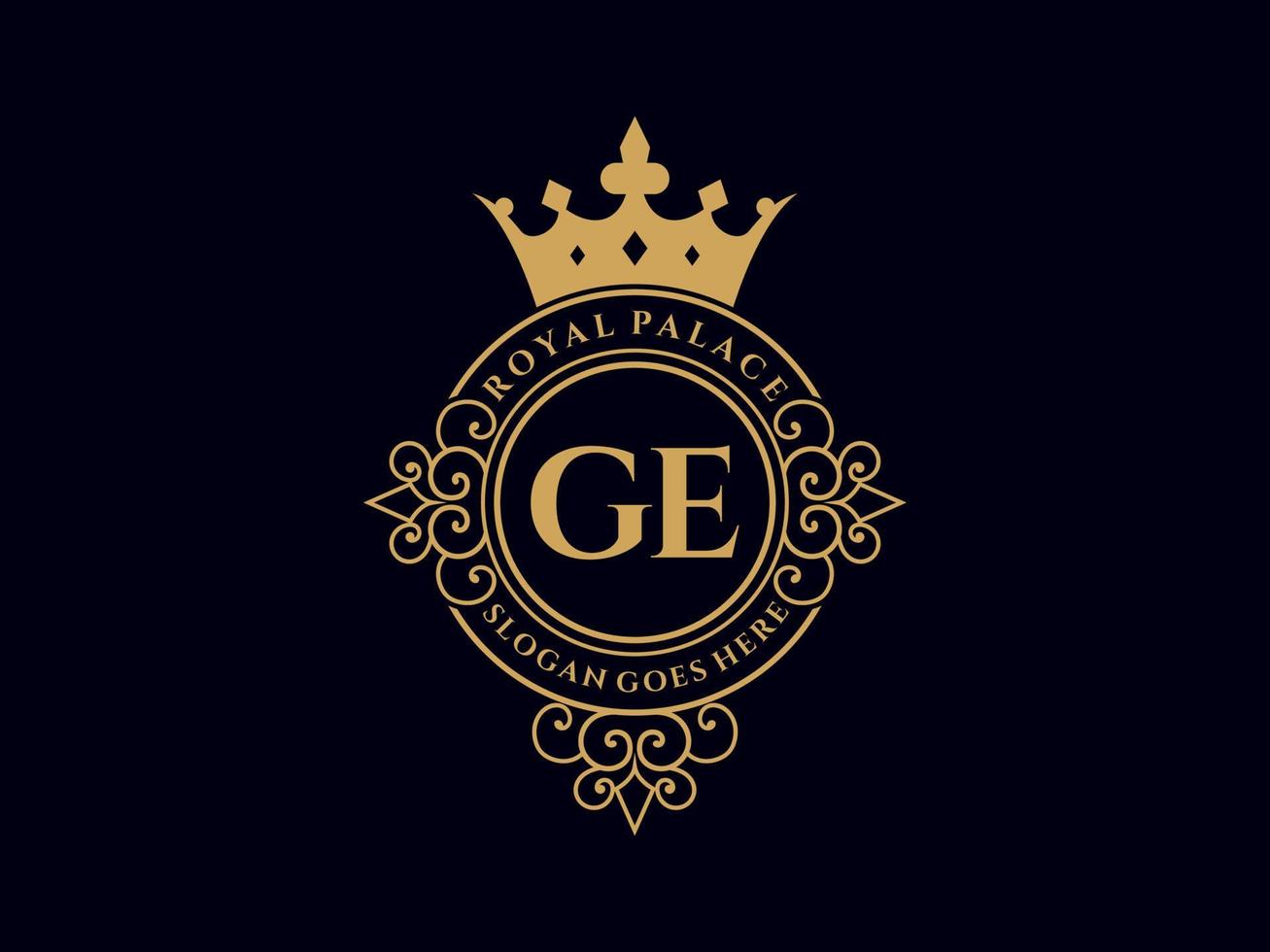 lettre ge logo victorien de luxe royal antique avec cadre ornemental. vecteur