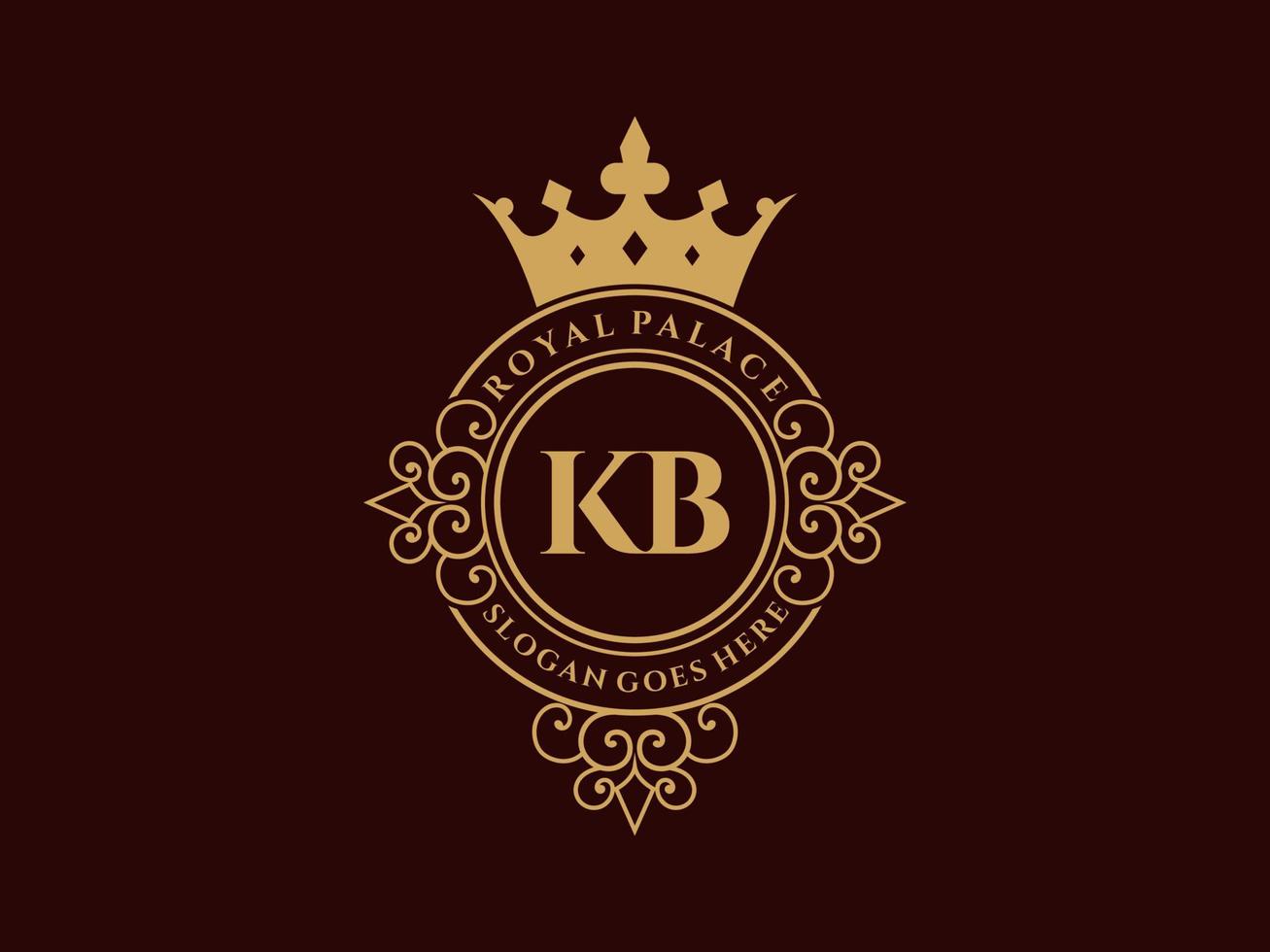 lettre kb logo victorien de luxe royal antique avec cadre ornemental. vecteur