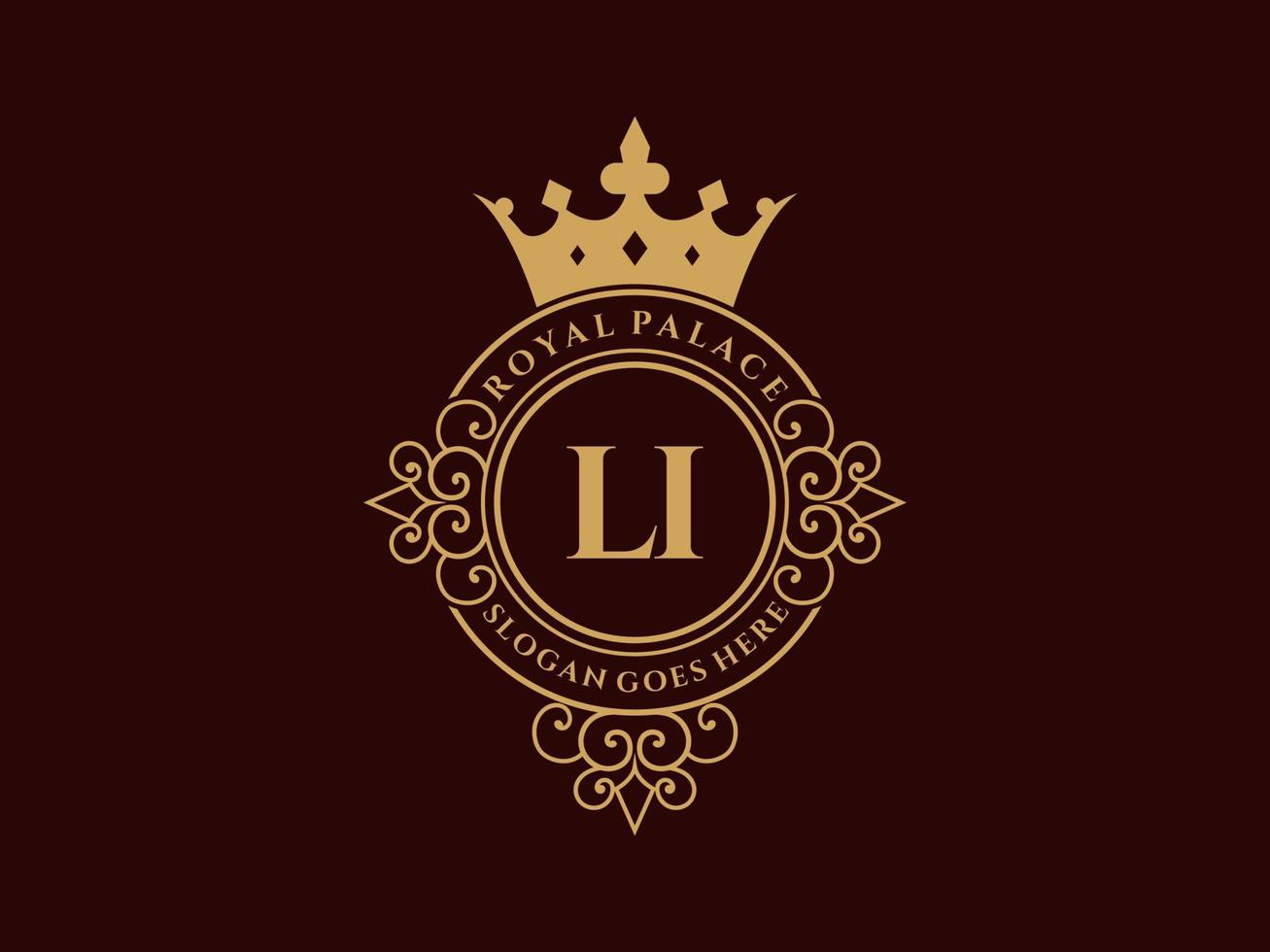 lettre li logo victorien de luxe royal antique avec cadre ornemental. vecteur