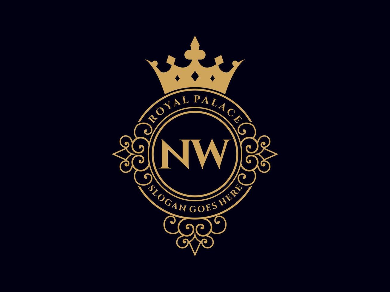 lettre nw logo victorien de luxe royal antique avec cadre ornemental. vecteur