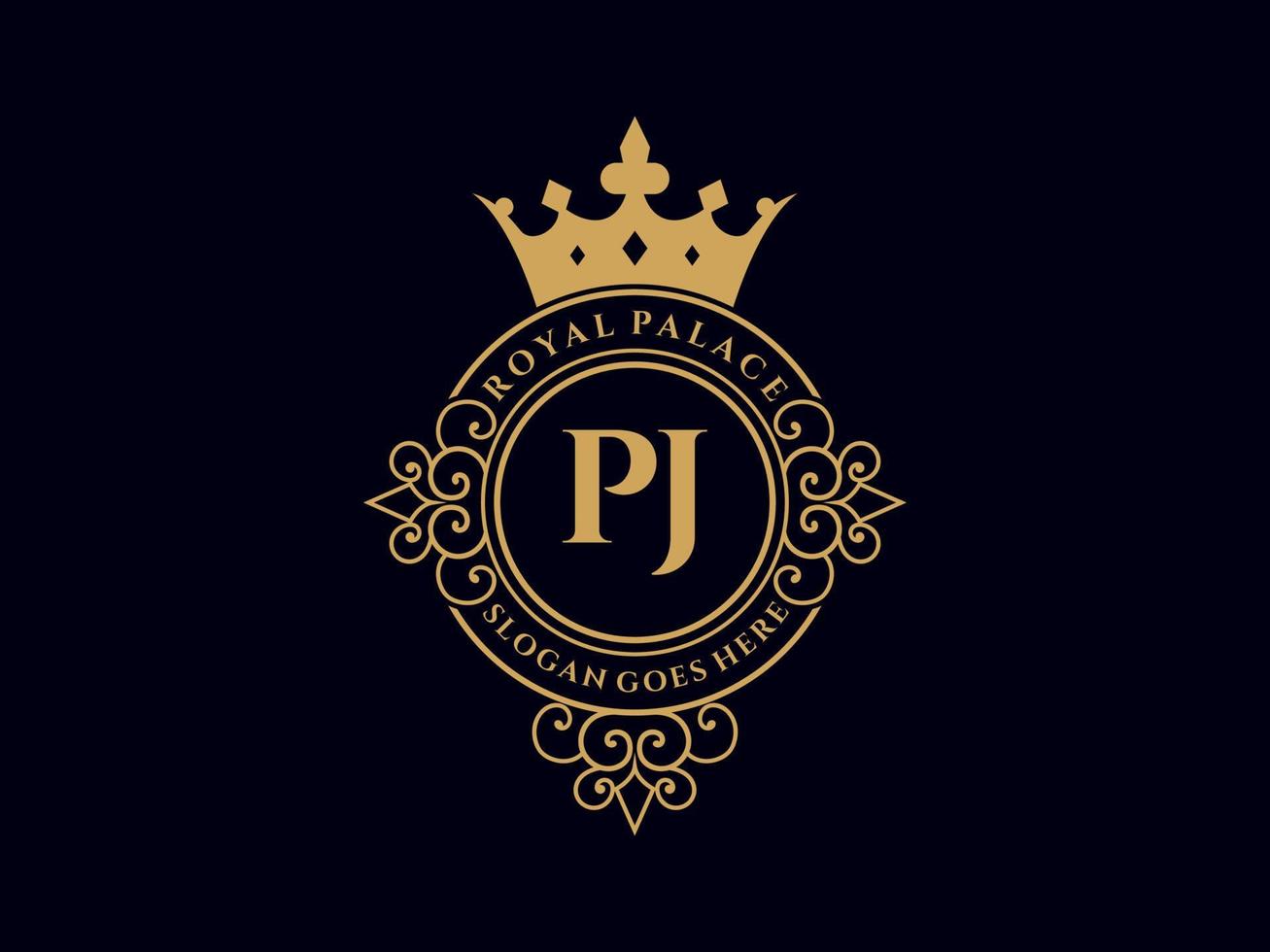 lettre pj logo victorien de luxe royal antique avec cadre ornemental. vecteur