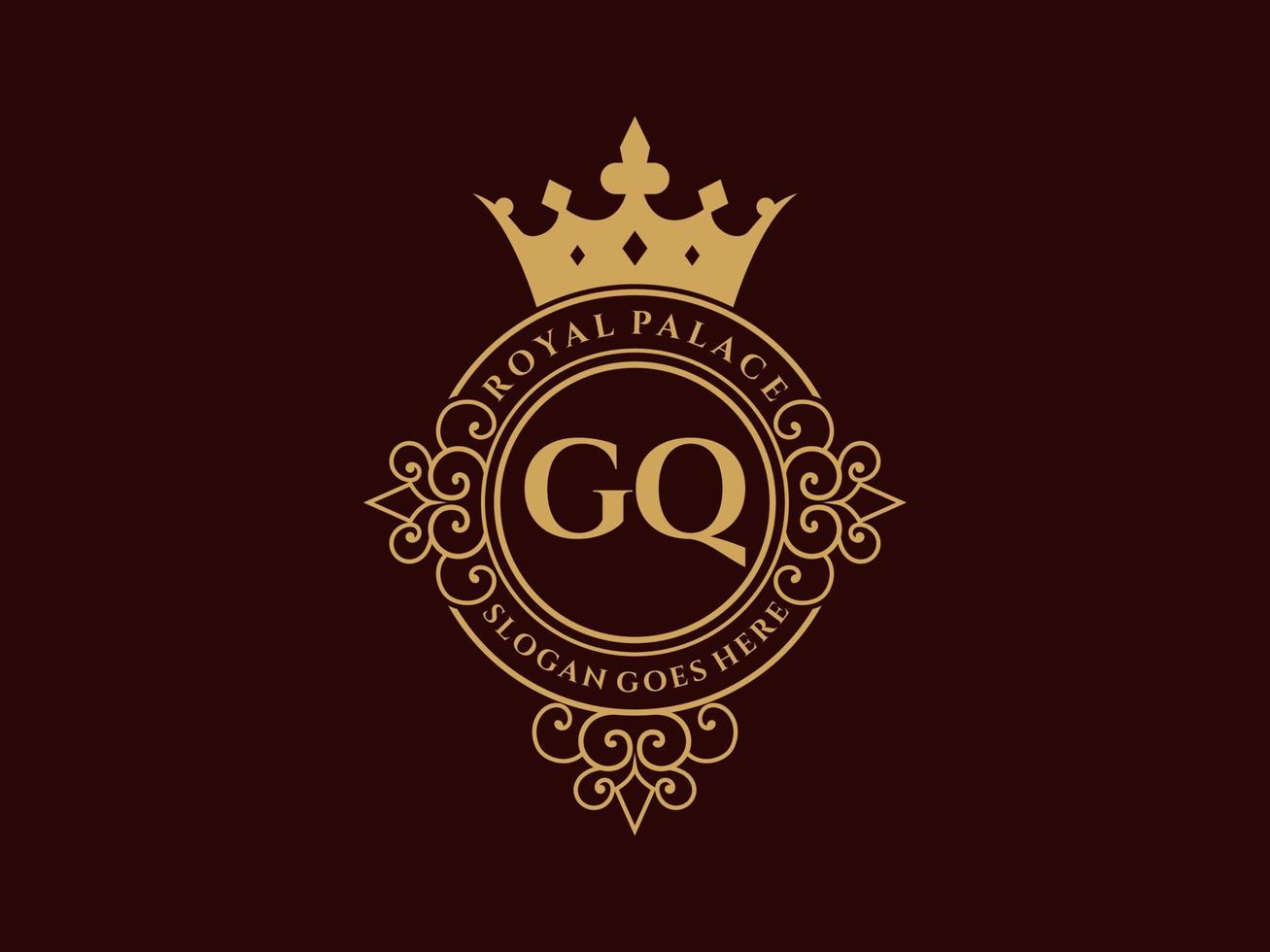lettre gq logo victorien de luxe royal antique avec cadre ornemental. vecteur